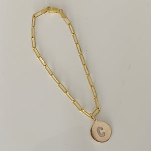 Medium Solid Gold Paperclip Link Bracelet with Cutout Disc
