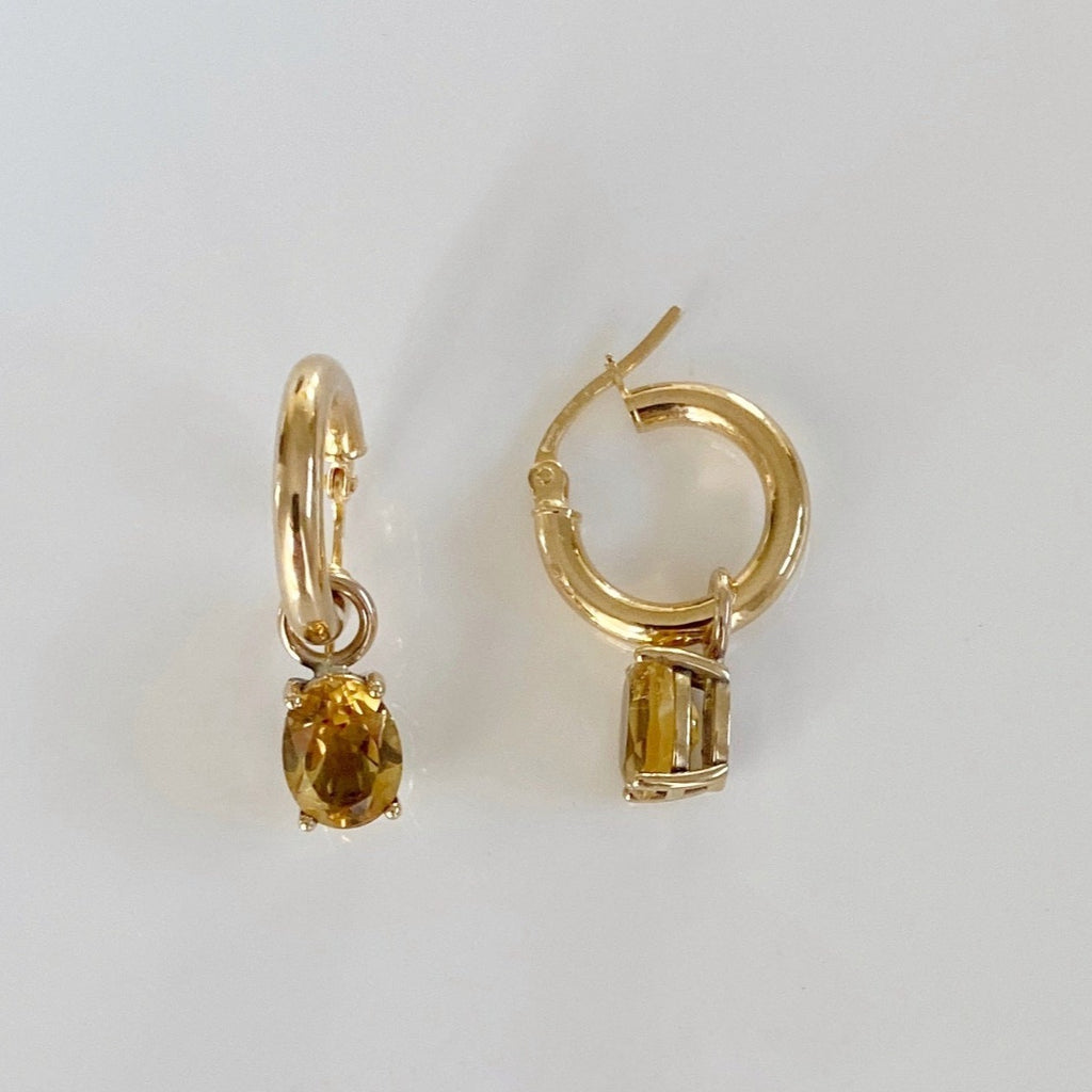 Small Gold Huggie Earrings with citrine drops