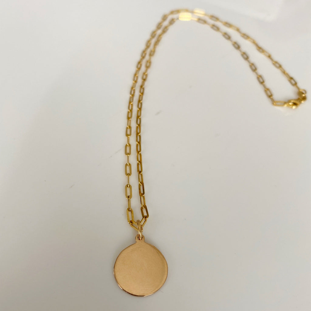 Fine Solid Gold Paperlink Chain with solid disc