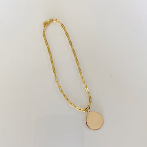 Fine Solid Gold Paperclip Link Bracelet with Solid Disc