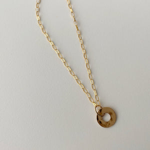 Solid Gold Rolo Link Necklace with Circular Disc