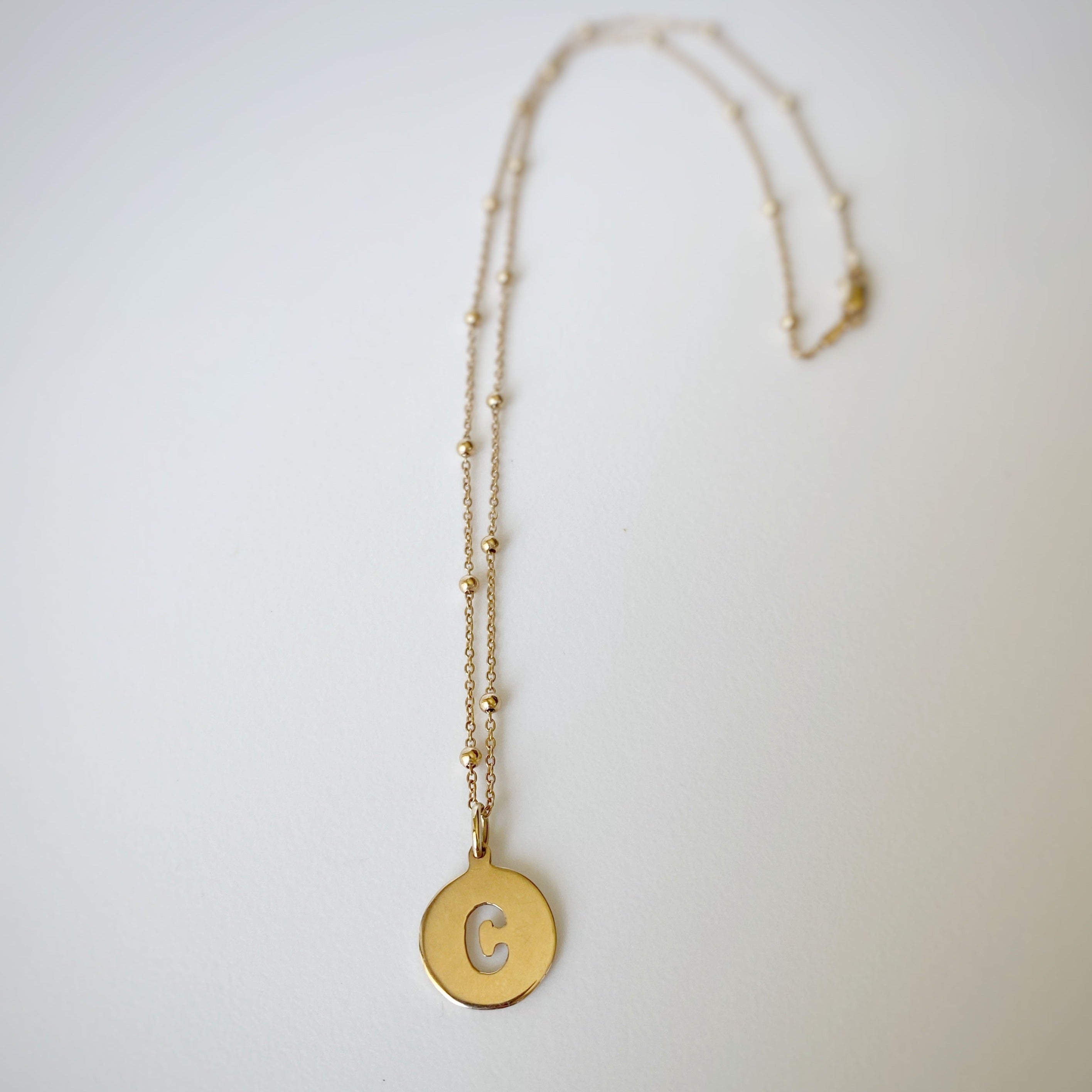 Solid Gold Bobble Necklace with Cutout Disc