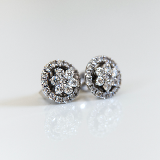 Diamond Stud Flower Earrings with Diamond Jacket